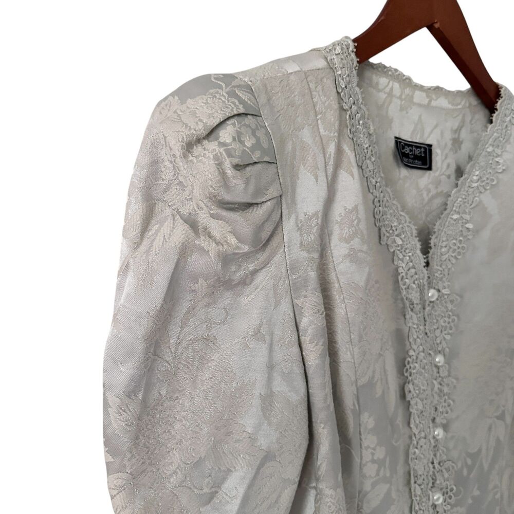 Cachet Bari Protas Light Mint Tapestry Lace Puff Sleeves Button Up Blouse‎ 11/12 - Picture 3 of 8